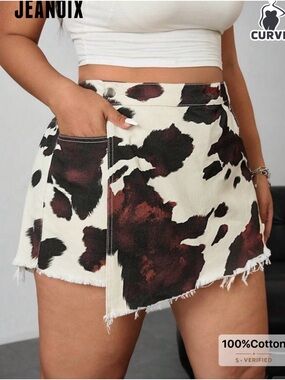 SHEIN Cream and Brown Cow Print Skort